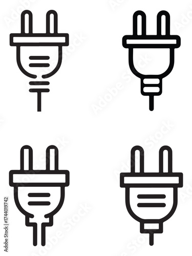 Set of electric plug and outlet icons in silhouette style