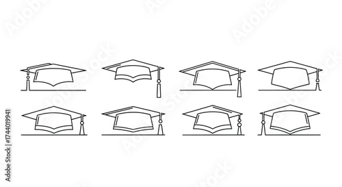 Collection of hand drawn graduation caps celebrating academic achievement and success vector