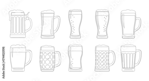Collection of hand drawn sketch style beer mug icons and glasses for beverage and alcohol concepts vector
