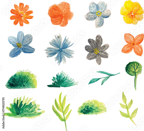 floral watercolor element, hand drawn isolated on white