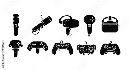 Collection of futuristic vr headsets and game controllers for immersive digital entertainment experiences vector