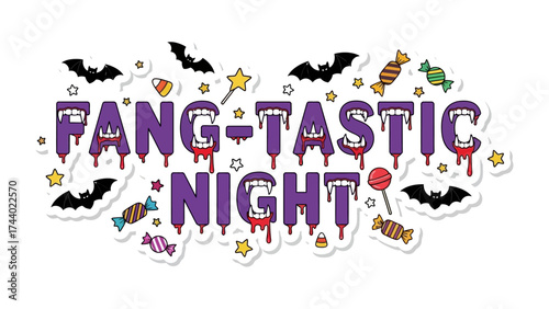 Fang-tastic Night Graphic: A colorful and captivating graphic showcasing the spooky spirit of Halloween, designed to evoke excitement and anticipation for a night of fright and fun. 