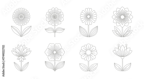 Collection of eight intricate floral designs perfect for decorative elements vector