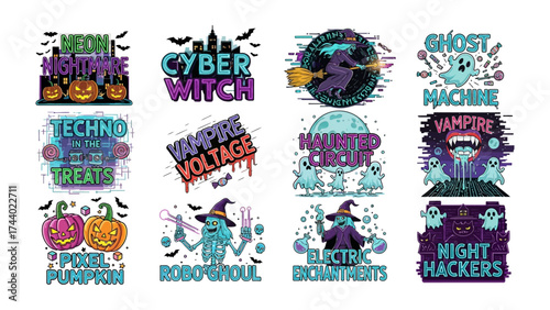 Halloween Digital Art: A vibrant collection of Halloween-themed digital art pieces, each a unique design filled with spooky symbols, witch, ghost, pumpkin, all things associated with Halloween