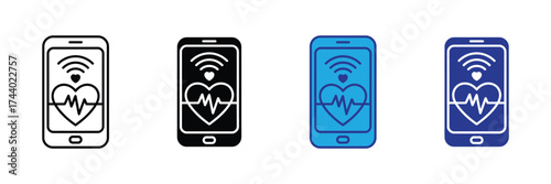 Smartphone displaying a heart rate monitor with wifi signal, isolated on transparent background