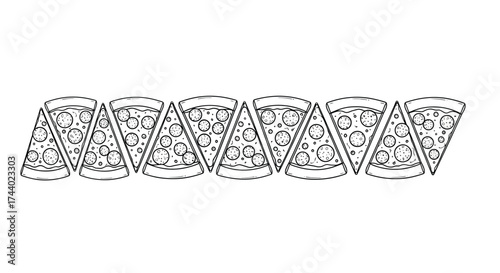 Arrangement of sliced pizza pieces seamless pattern line art sketch on vector