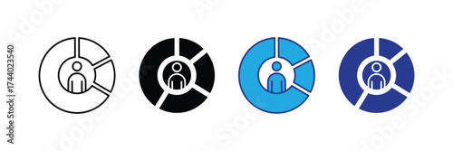 Set of four circular icons representing user segmentation and data analysis, isolated on transparent background