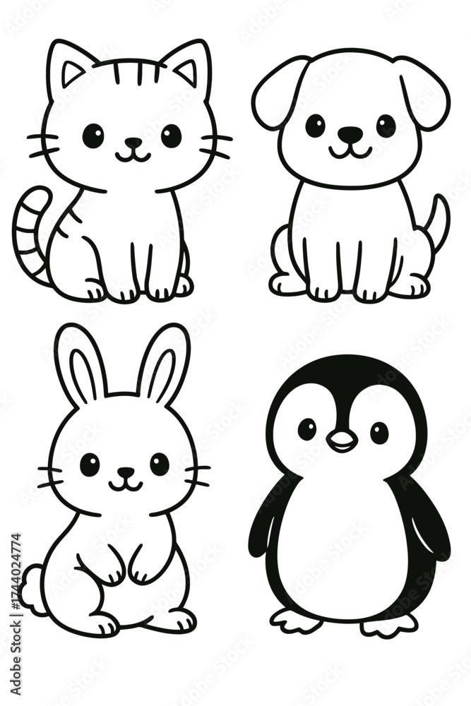 Fototapeta premium Cute Cartoon Animal Set Illustration