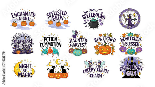 Enchanting Halloween Designs: A collection of whimsical Halloween designs, including pumpkins, witches, and cauldrons. Capturing the essence of the spooky season.