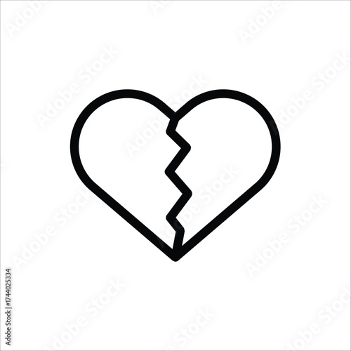 Broken heart icon. In love with crack Symbol. Vector illustration Isolated on white background.