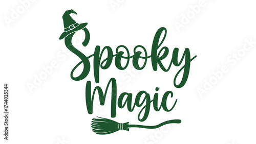 Spooky Magic Illustration: A whimsical graphic for the magic-themed event, with calligraphic text of Spooky Magic and magical elements to evoke excitement, and the joy of Halloween.