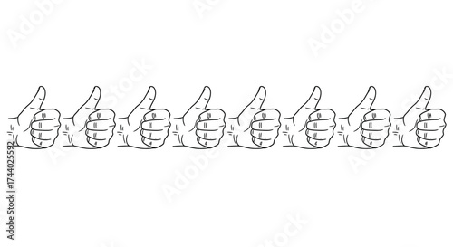Continuous line drawing of multiple thumbs up gestures showing approval and success vector
