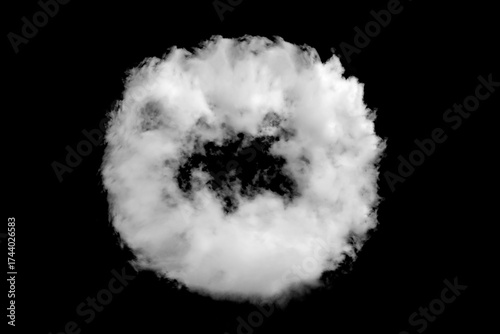 White capital letter O cloud shapes isolated on black background. Cloud alphabet