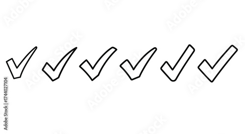 Set of hand drawn check mark symbols for list completion and approval concepts vector