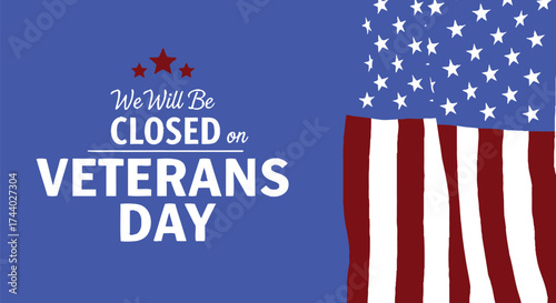 Veterans day closed holiday business hours notice event flag