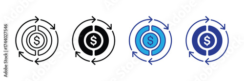 Circular diagram with dollar sign and arrows indicating financial cycle, isolated on transparent background