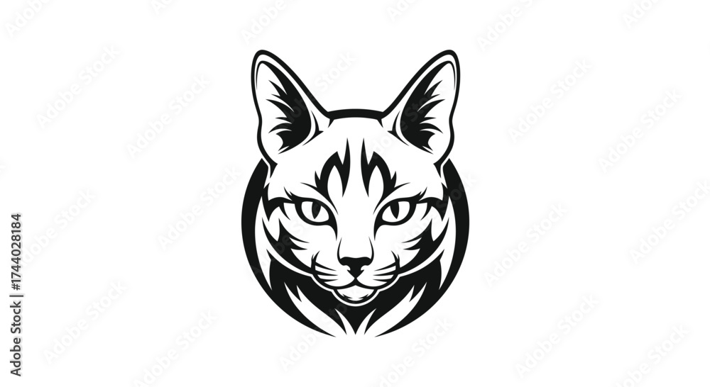 Fototapeta premium Black and white cat head tribal tattoo design Keywords: cat, feline, head, animal, pet, domestic