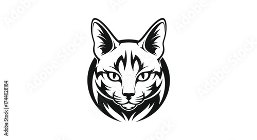Black and white cat head tribal tattoo design Keywords: cat, feline, head, animal, pet, domestic