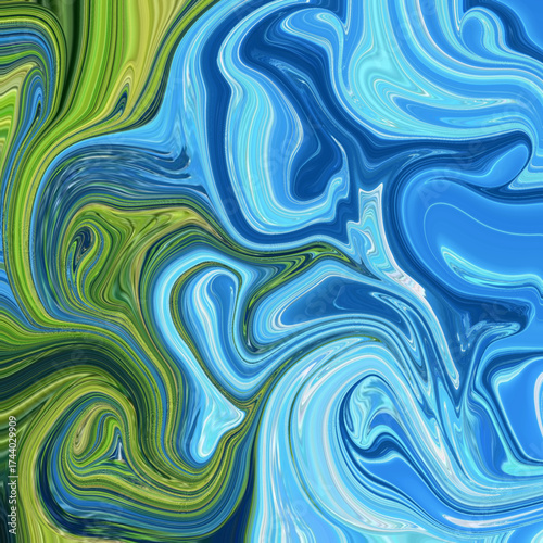 Vivid abstract fluid art of swirling blue, green, and water tones symbolizing motion, energy, and nature. Perfect flow, colorful, texture background.