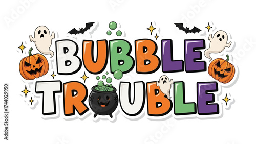 Halloween bubble trouble graphic: A vibrant Halloween graphic featuring a playful combination of spooky elements and colorful design, perfect for capturing the fun and festive spirit of the season.