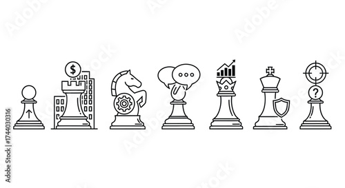 Creative chess pieces hand drawn sketch style strategic game concept abstract art symbolism vector