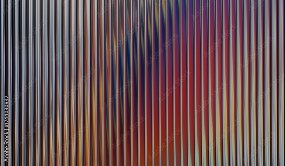 Obraz premium Iridescent glass ripple background, pattern gradient glass, vibrant fractal gradient with smooth distortion texture, with vertical ribbed glass effect.