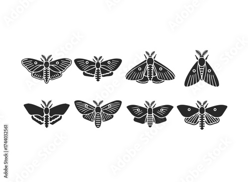 Collection of Stylized Moth Silhouettes.