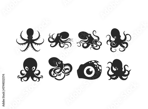 Collection of Stylized Octopus Silhouettes.
