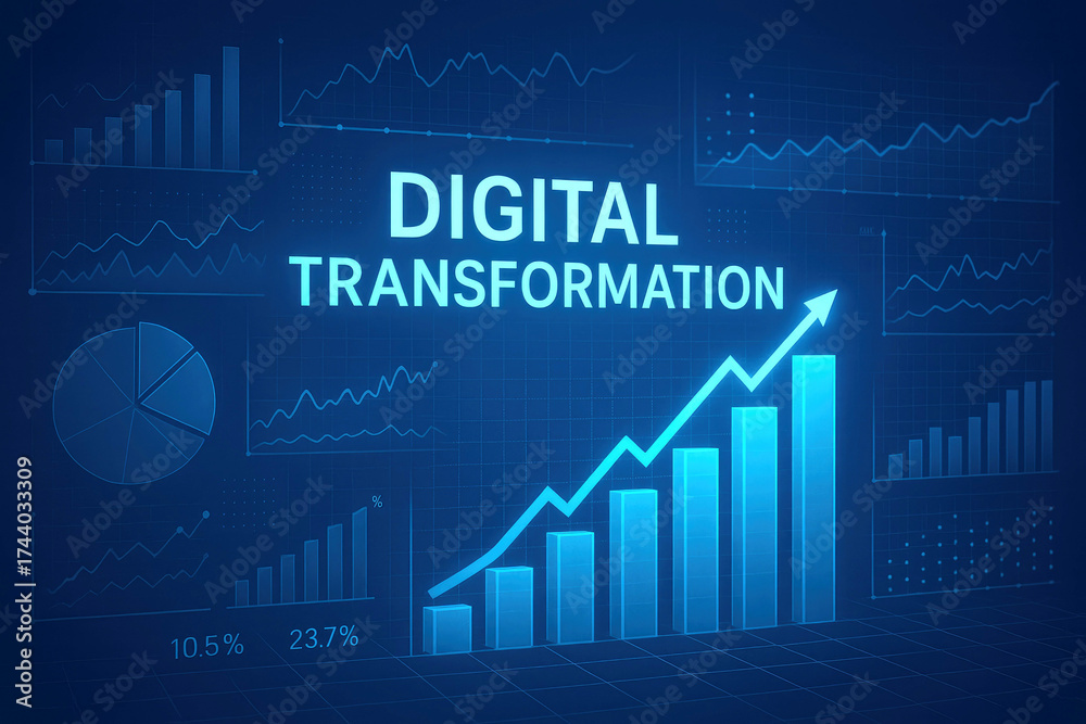 Naklejka premium Digital Transformation Concept with Upward Trending Bar Graph technology data
