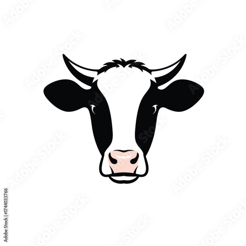 Black and White Cow Head with Pink Muzzle and Soft Eyes Keywords: cow, cattle, bovine, head