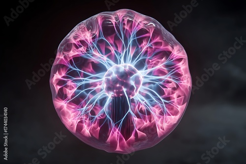 A glowing plasma orb pulses with vibrant energy, emitting bright electric light, illuminating its surroundings.