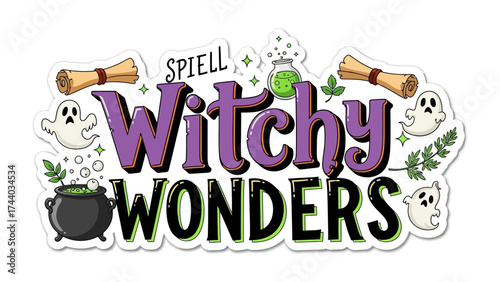 Witchy Wonders: A vibrant and whimsical design with playful elements, evoking a sense of mystical fun, enchanting imagery for Halloween.
