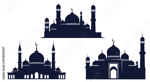 Diverse Islamic mosque architectural silhouettes for religious design.