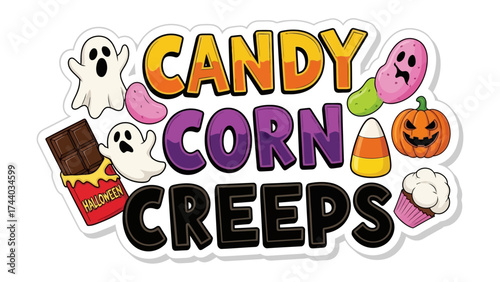 Candy Corn Creeps: A whimsical arrangement of Halloween-themed treats and ghostly figures, celebrating the spooky season's sweetness with an artistic touch. 