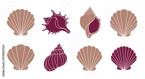 A collection of seashells and marine life icons with unique textures.