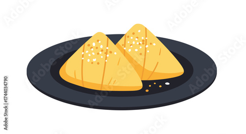 Delicious golden fried pastries sprinkled with sesame seeds on a dark plate.