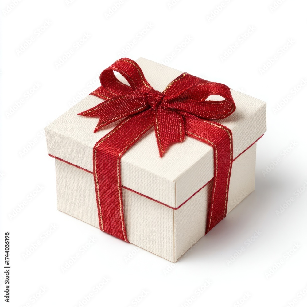 Fototapeta premium Gift box with red ribbon white celebration decorative.