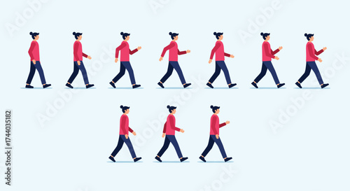 A sequence of pixel art characters walking in a straight line.