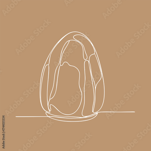 Minimalist line drawing of an abstract egg-shaped sculpture with organic contours on a neutral