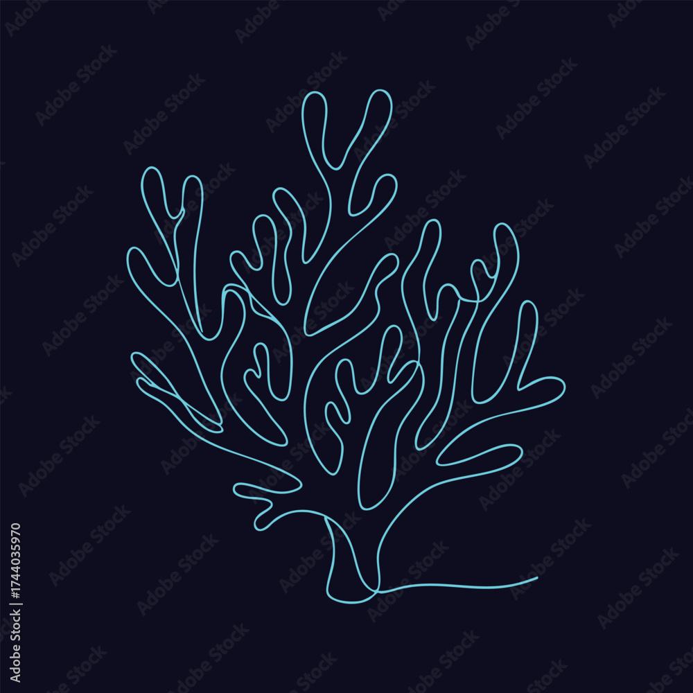 Obraz premium Minimalist Neon Line Art of Coral Reef Structure on Dark