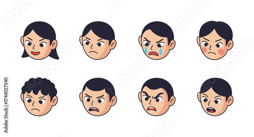 Set of diverse cartoon faces showing different emotions and expressions