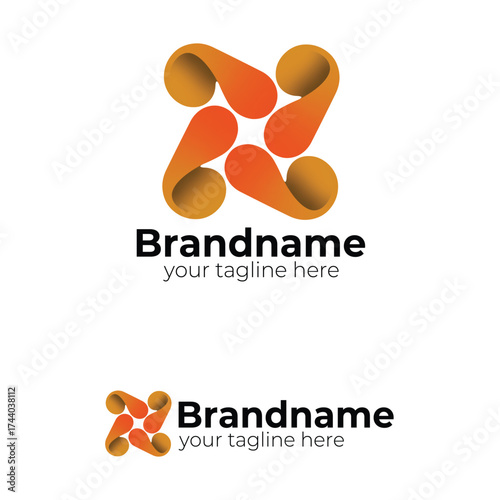 Dynamic Interlocking Flow Logo Design: Abstract Orange and Gold Ribbon Shape Representing Connection, Innovation, Technology, and Growth Movement