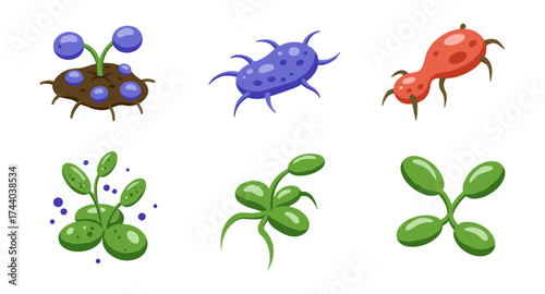 Colorful cartoon germs and bacteria set on white background for education and science