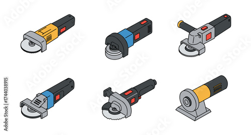 Isometric electric tool set illustrations in flat design