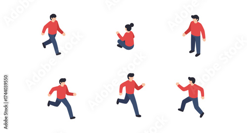 Isometric people in casual poses and movements for design projects