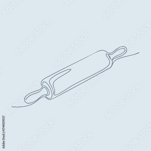 Simple line drawing of a rolling pin with handles on both ends, used for baking and preparing dough in kitchens