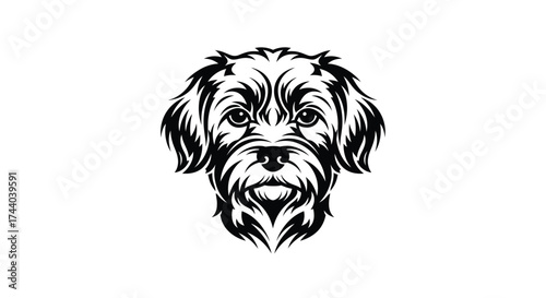 Black and white dog head illustration on white background Keywords: dog, puppy, canine, pet