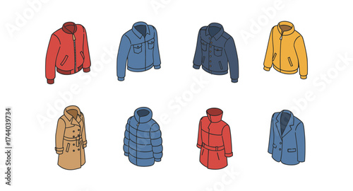 Stylish outerwear collection: isometric jackets and coats variety