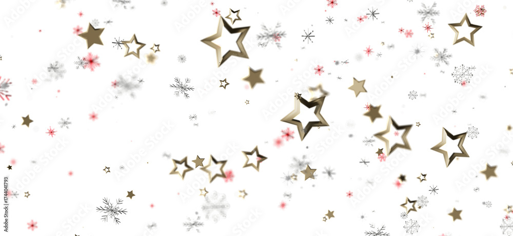 Fototapeta premium Decorative design featuring gold stars and snowflakes. A perfect holiday or celebration background for various creative projects.