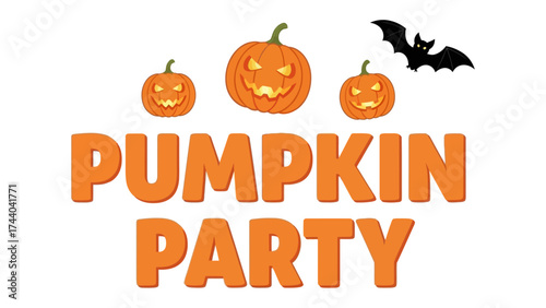 Pumpkin Party Announcement: A festive pumpkin party illustration featuring carved pumpkins and a playful bat, perfectly captures the spirit of a fun and spooky celebration. 